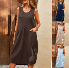 Load image into Gallery viewer, Casual Dress Cotton Linen Sleeveless Solid Amazon Loose U-neck Dress