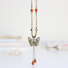 Load image into Gallery viewer, Ethnic style ceramic long sweater chain women&#39;s antique hanging vintage Chinese style butterfly necklace