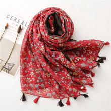 Load image into Gallery viewer, Women&#39;s cotton and linen feel flower scarf spring, summer and autumn shade shawl soft temperament