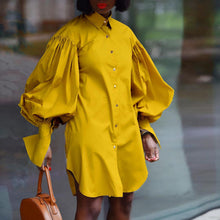 Load image into Gallery viewer, Loose Puff Sleeve Solid Color Lapel Long Sleeve Shirt Dress