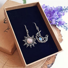 Load image into Gallery viewer, Bohemian retro Sun Moon Earrings Moonstone asymmetric Sun Moon Earrings