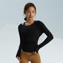 Load image into Gallery viewer, Autumn yoga clothes ladies loose mesh stitching long sleeve fitness clothes sports jacket running quick-drying breathable T-shirt.