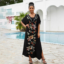 Load image into Gallery viewer, Black Cotton Embroidered Beach Blouse Embroidered Dress Vacation Sun Protection Bikini Blouse