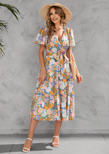 Load image into Gallery viewer, Summer print V-neck midi midi dress with a nipped-in waist