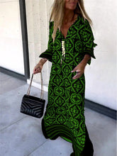 Load image into Gallery viewer, New Summer Retro Casual Geometric Colored Tribal Split V-Neck Long Sleeve Holiday Dress