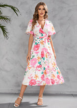 Load image into Gallery viewer, Summer print V-neck midi midi dress with a nipped-in waist