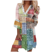 Load image into Gallery viewer, V-neck-print lace panels, bohemian casual resort-inspired dress