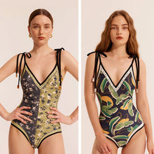 Load image into Gallery viewer, Vintage two-sided woman wearing one-piece swimsuit