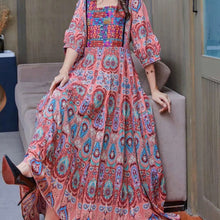 Load image into Gallery viewer, Bohemian Ethnic Style Big Swing Embroidery Dress Women&#39;s Long Dress