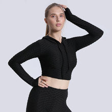 Load image into Gallery viewer, Yoga clothes Jacquard bubble hooded long sleeve Women&#39;s fitness clothes Sports Yoga tops