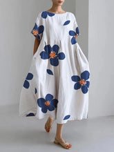 Load image into Gallery viewer, Digital Printing Small Chrysanthemum Women&#39;s Casual Short Sleeve Swing Long Skirt dress