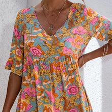 Load image into Gallery viewer, Spring/Summer Ruffled Mid Sleeve Printed Women&#39;s Dress with Loose Pleated Dress