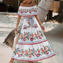 Load image into Gallery viewer, Spring and Summer New One-shoulder Print Long Swing Dress