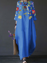 Load image into Gallery viewer, Summer Feminine Style Long Dress Round Neck Vintage Sweet Print Art Dress 3/4 Sleeve