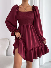 Load image into Gallery viewer, Pullover Square Neck Long Sleeve Ruffle high waist tight temperament commuter dress women