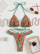 Load image into Gallery viewer, Halter Swimsuit Yellow Tie Bikini Three Point Swimsuit