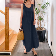 Load image into Gallery viewer, Summer New Cotton and Hemp Simple Style Loose Pocket Round Neck Style Sleeveless Long Sling Dress