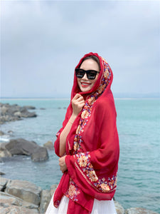 Ethnic summer sun protection desert tourism shawl seaside beach scarf thin holiday scarf shawl red female.