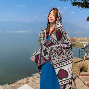 Tibetan ethnic shawl women's Autumn hooded cloak air-conditioned room warm cloak scarf