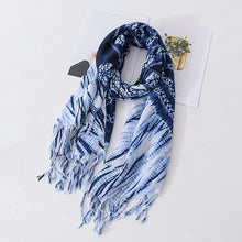 Load image into Gallery viewer, Retro ethnic scarf women&#39;s spring and autumn imitation blue dyed wild literary long summer sun protection holiday shawl scarf