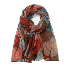 Load image into Gallery viewer, Printed Bali scarf women&#39;s ginkgo biloba cotton linen hand feel silk scarf large shawl