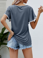 Load image into Gallery viewer, Summer new round neck fringed tulip sleeve T-shirt casual top woman