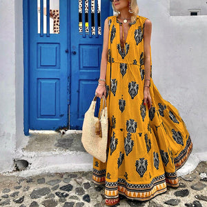 Women's Summer New Style Sleeveless Mid length Bohemian Printed Dress