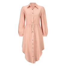 Load image into Gallery viewer, Long-sleeved temperament shirt mid-length tie-up waist dress