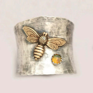 Vintage statement ring, bee, butterfly flower, leaf embossed band