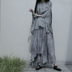 Ice Silk Grey Doll Sleeve Drawstring Loose Effortless Shirt Top