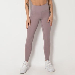 Spliced pocket size double-sided nylon high elastic sports high waist hip tight yoga pants women.