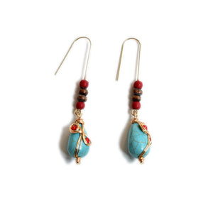 Ethnic Turquoise Earrings Feature Copper Wire Handmade Tibetan Earrings Retro Earrings Ear Clip Earrings