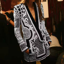 Load image into Gallery viewer, vV-neck long-sleeved padded suit blouse with bubble print women's clothing