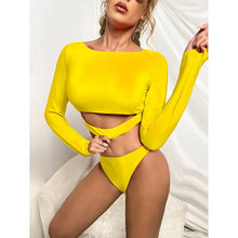 Load image into Gallery viewer, Bikini long sleeve wetsuit solid color swimsuit sexy swimsuit high fork bikini