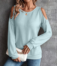 Load image into Gallery viewer, Autumn and Winter New Off-the-shoulder Buttons Loose Long-sleeved T-shirt Tops