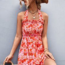 Load image into Gallery viewer, Summer New Line Ruffle Edge Style Hanging Neck Strap Printed Dress