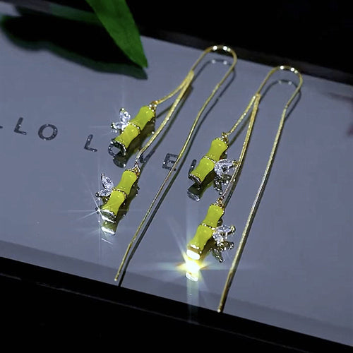 Bamboo Tassel Earrings Female Niche Design Sense National Style Retro Earrings