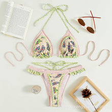 Load image into Gallery viewer, Halter Swimsuit Yellow Tie Bikini Three Point Swimsuit