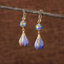 Load image into Gallery viewer, Cloisonne Blue Earrings High-grade Female Antique Sterling Silver Earrings