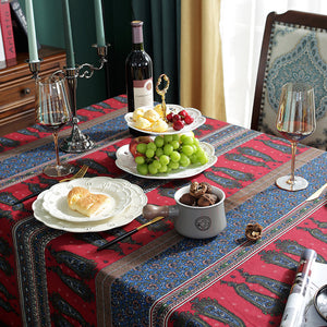 Bohemian cotton and linen printing table linen large pepper home coffee table red tassel rectangular tablecloth