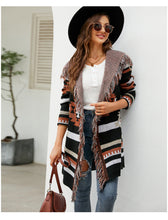 Load image into Gallery viewer, Autumn and Winter Loose Hooded Long Sweater Coat Tassel Geometric Jacquard Sweater Cardigan