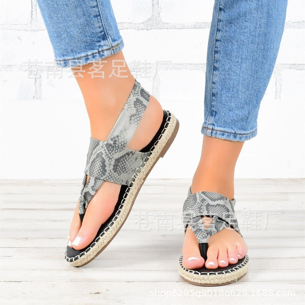 Women's Hemp Rope Woven Snake Print Herringbone Sandals