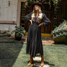 Load image into Gallery viewer, New Spring and Autumn Chiffon Long Sleeve Embroidery Black High Waist Polka Dot Long Dress