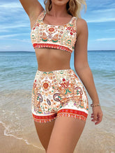 Load image into Gallery viewer, Edition print ethnic style split flat angle bikini women&#39;s swimsuit fashion swimwear