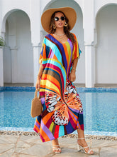 Load image into Gallery viewer, Cotton Colorful Stripe Butterfly Print Beach Coverup Robe Style Holiday Sunscreen Shirt Swimwear Coverup