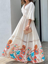 Load image into Gallery viewer, Spring/Summer Popular Lace Print Panel 7/4 Sleeve V-Neck Long Swing Dress