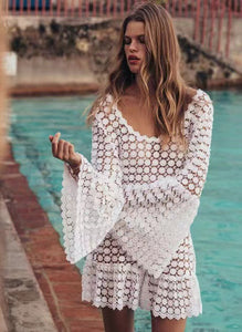 Women's dress sexy crewneck long sleeve beach dress