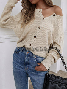 Two-sided knit sweater temperament commuting loose solid color sweater women's jacket cardigan