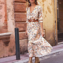 Load image into Gallery viewer, Women&#39;s stylish long V-neck mid-sleeve floral dress