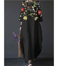 Load image into Gallery viewer, Summer Feminine Style Long Dress Round Neck Vintage Sweet Print Art Dress 3/4 Sleeve